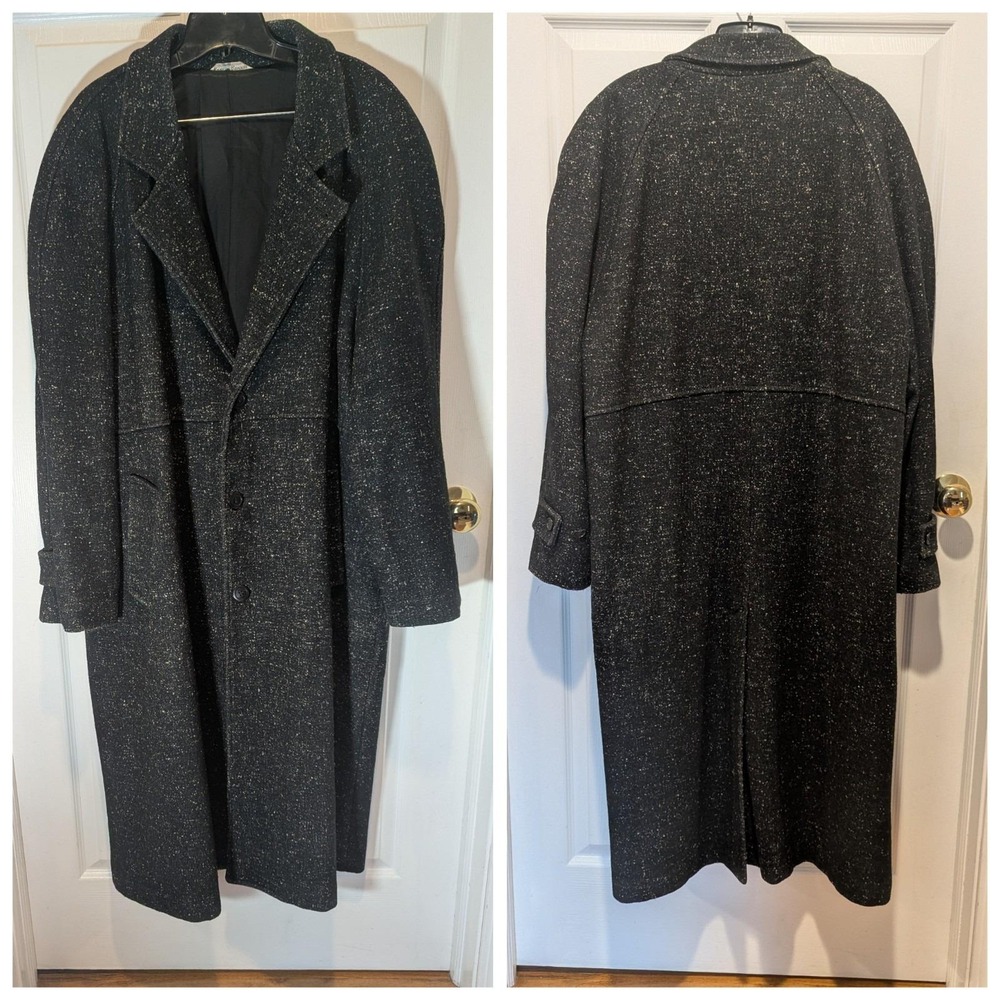 Dark Academia Donegal Tweed Wool Long Overcoat Vintage Heavyweight Canada Men 44